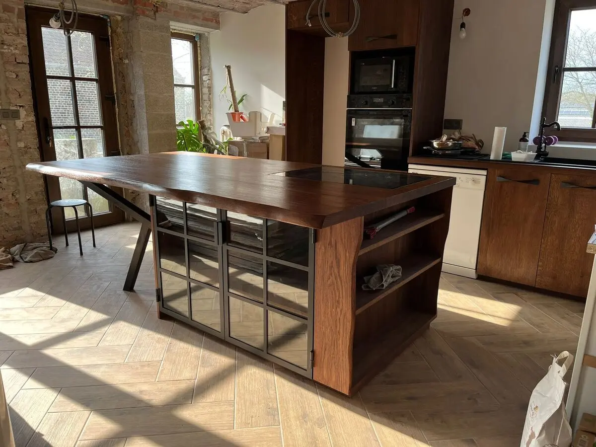 Porte de meuble de cuisine acier et bois sur mesure