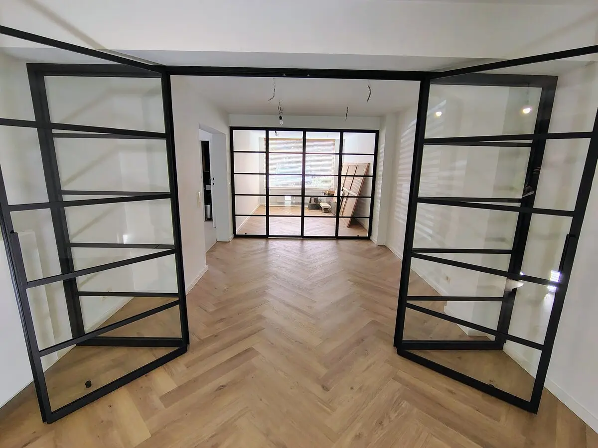 Portes jumelles acier-verre sur mesure — ferronnier Brabant Wallon